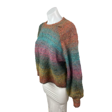 Aqua Women's Multicolor Knit Rainbow Stripe Long Sleeve Crew Sweater Top Size L