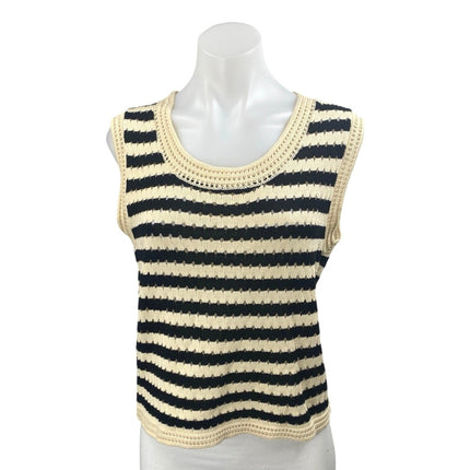 Commense Women's Cream Black Striped Sleeveless Knit Sweater Vest Tank Top Sz L