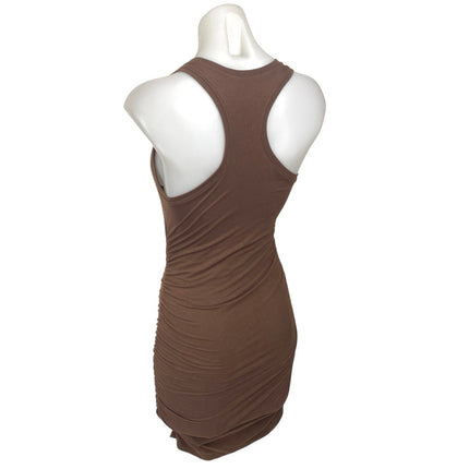 Aritzia Babaton Brown Ruched Sleeveless Racerback Mini Bodycon Tank Dress Sz XS