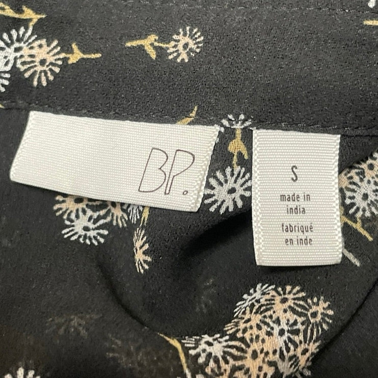 Nordstrom BP Black Floral Sleeveless Sheer Mesh Button Down Midi Shirt Dress S