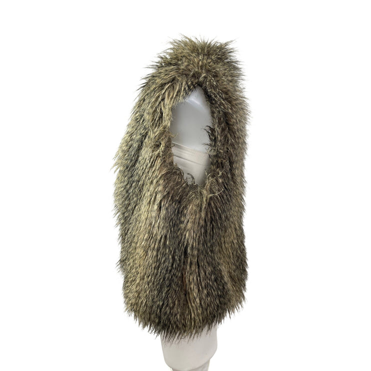 Michael Kors Womens Beige Faux Raccoon Fur Sleeveless Open Vest Jacket Size M