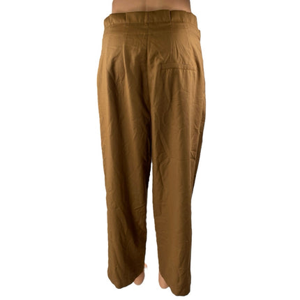 Commense Women's Brown High Waisted Pleated Straight Tapered Trousers Pants Sz M