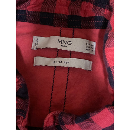 MNG Mango Women's Red Black Gingham Check Long Sleeve Button Up Shirt Top Size S