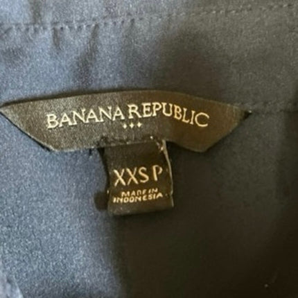 Banana Republic Blue Ruched Collared Long Sleeve Button Up Shirt Blouse Top XXSP