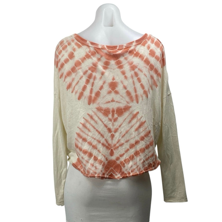 Free People We The Free Long Sleeve White Coral Tie Dye T Shirt Tee Top Size S