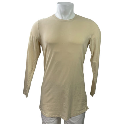 Gymshark Men's Cream Beige Long Sleeve Crew Neck Basic T Shirt Tee Top Size M