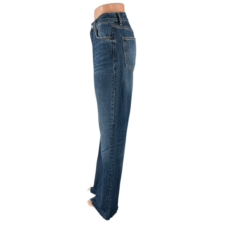 Zara Women Blue Medium Wash High Rise Straight Wide Leg Baggy Denim Jeans Size 6