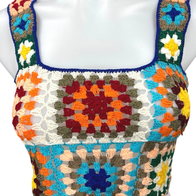 NEW Sunset The Journey Jasai Knit Granny Crochet Sleeveless Crop Top Sweater S