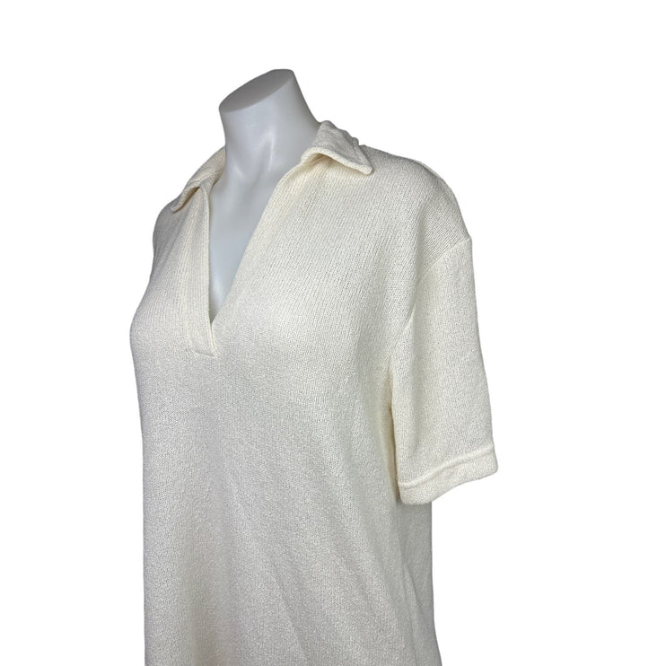 H&M NWT Cream White Short Sleeve Knit Collar Polo V-Neck Shirt Knee Dress Size S