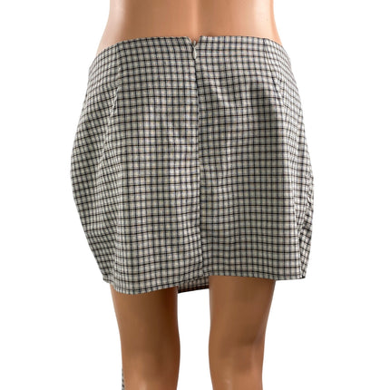Lioness Kensington Black White Plaid Checkered Draped Front Sash Skort Skirts L