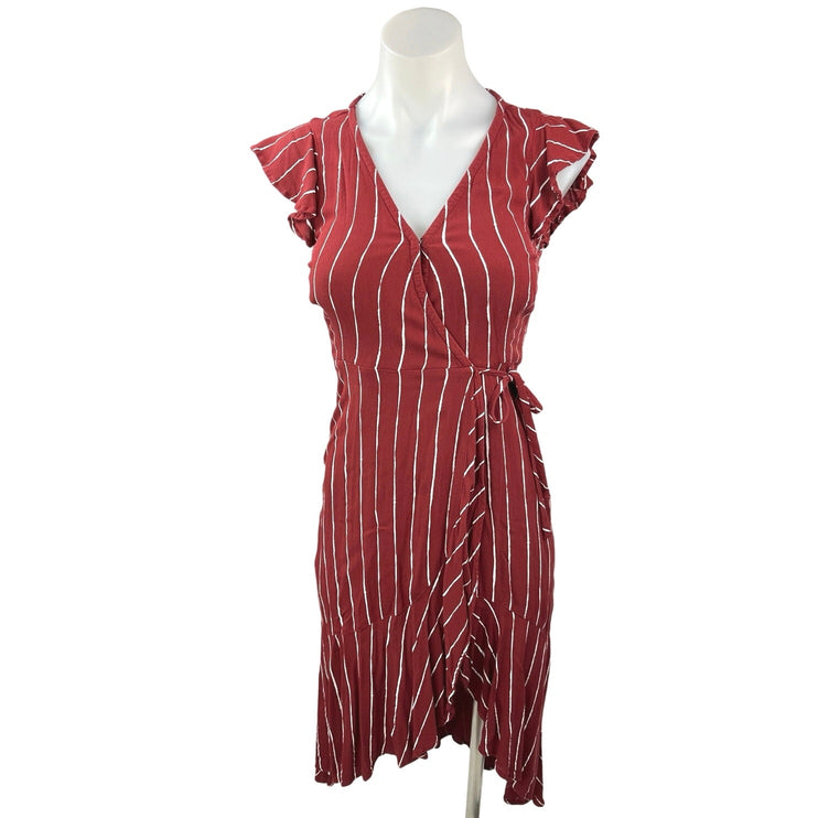 Abercrombie & Fitch Red White Stripe V-neck Flutter Sleeve Ruffle Wrap Dress XXS