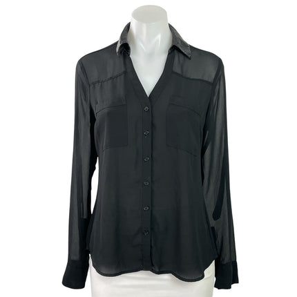 Express Women's Black Long Sleeve Collared Pockets Button Down Shirt Top Size XS