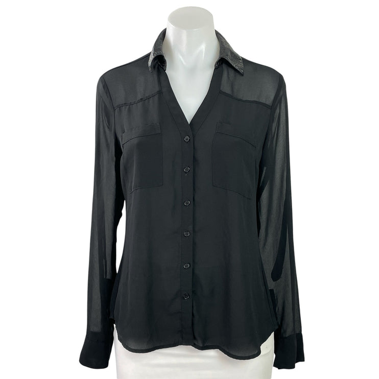 Express Women's Black Long Sleeve Collared Pockets Button Down Shirt Top Size XS