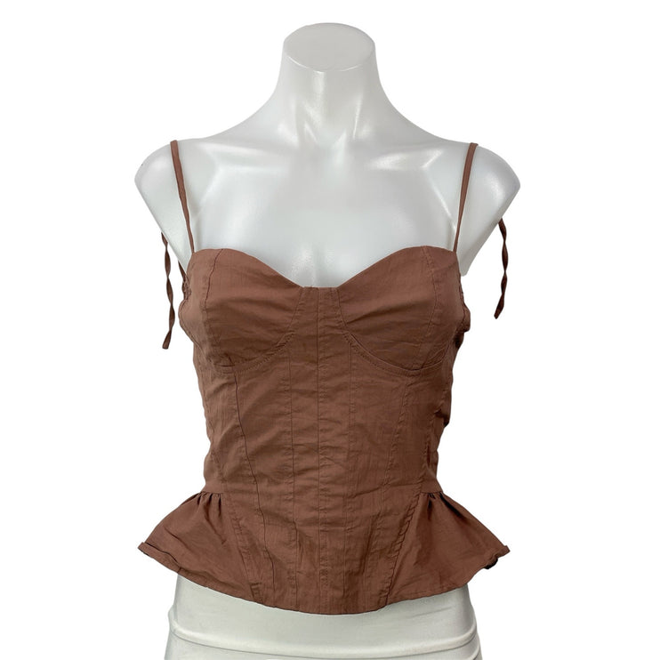 FIAH Womens Brown Sleeveless Ruffles Sweetheart Peplum Bustier Corset Crop Top S