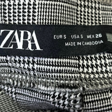 Zara Black White Plaid Checkered Skinny Slim Fit High Waist Trousers Pants Sz S