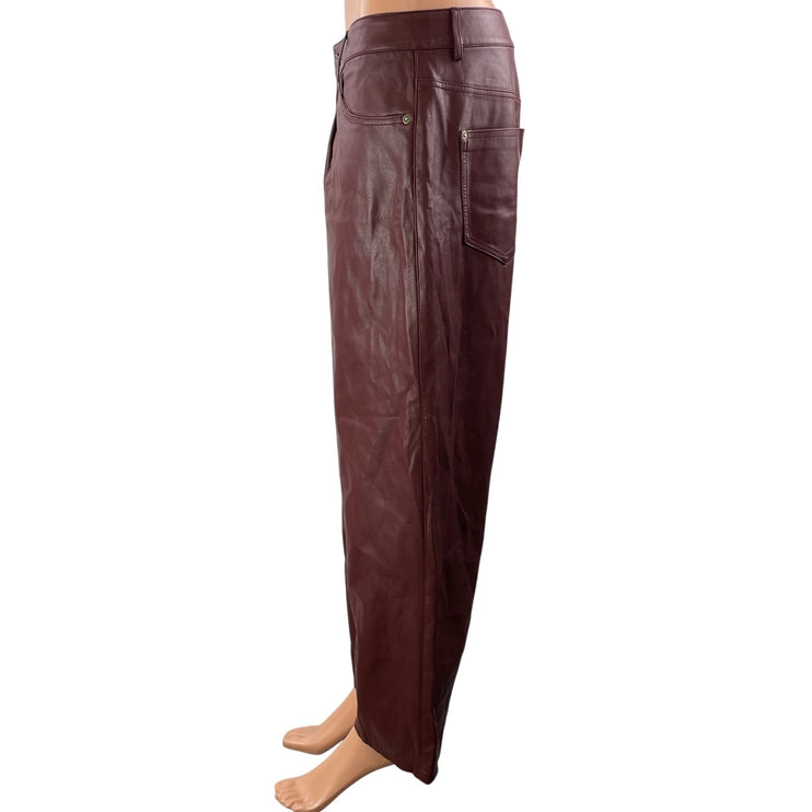 Anthropologie Pilcro Women's Burgundy Faux Leather Baggy Trousers Pants Size 29