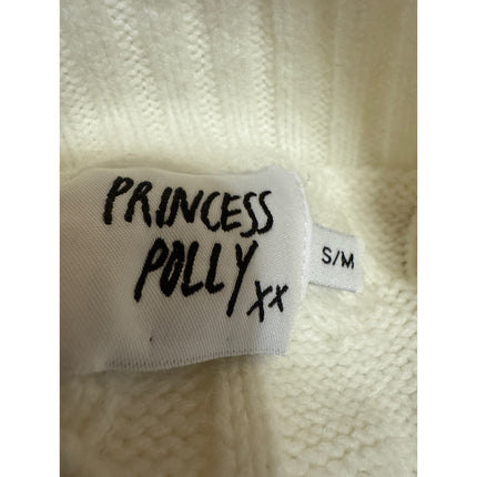 Princess Polly White Cable Knit Long Sleeve Turtleneck Crop Sweater Top Size S/M