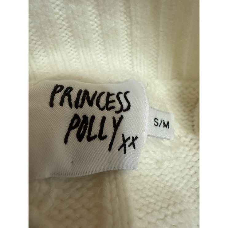 Princess Polly White Cable Knit Long Sleeve Turtleneck Crop Sweater Top Size S/M