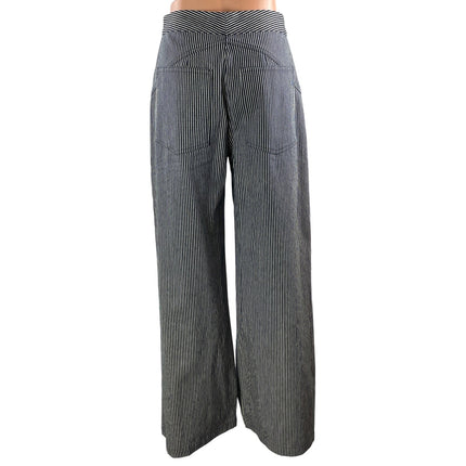 Meg Women's Navy Blue Striped High Waisted Wide Leg Baggy Trousers Pants Size XS