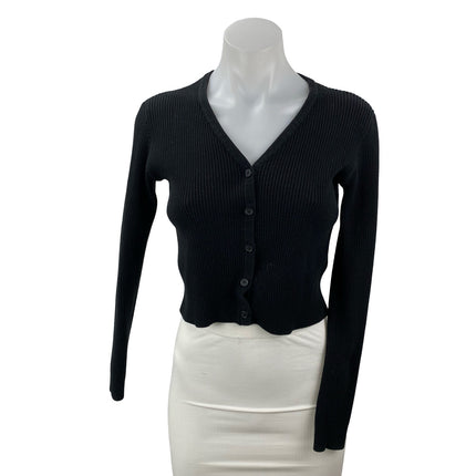 Brandy Melville Women's Black Ribbed Knit Button Up Cardigan Sweater Top Size S