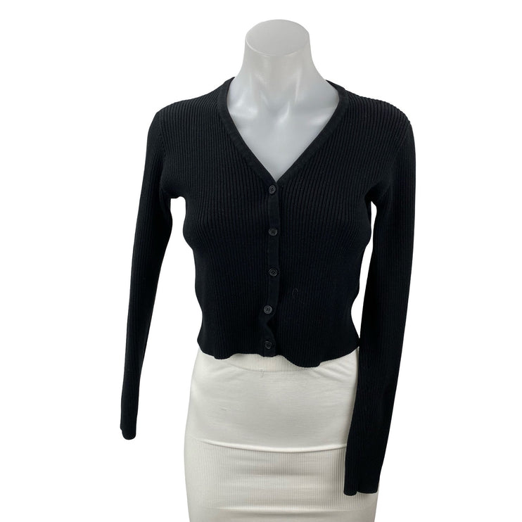 Brandy Melville Women's Black Ribbed Knit Button Up Cardigan Sweater Top Size S