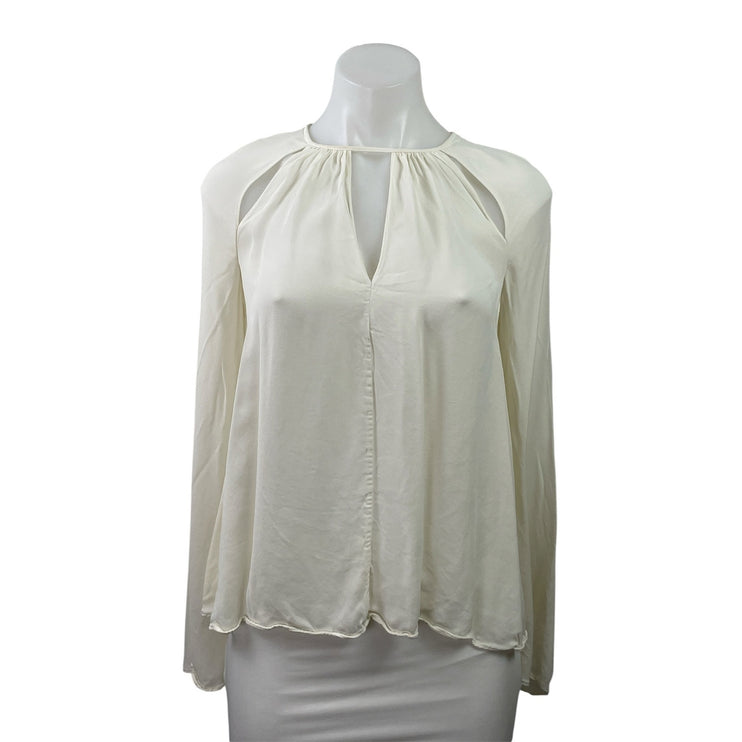 Reiss Women's White Ivory Long Sleeve Keyhole Cut Out Pleated Blouse Top Size 0