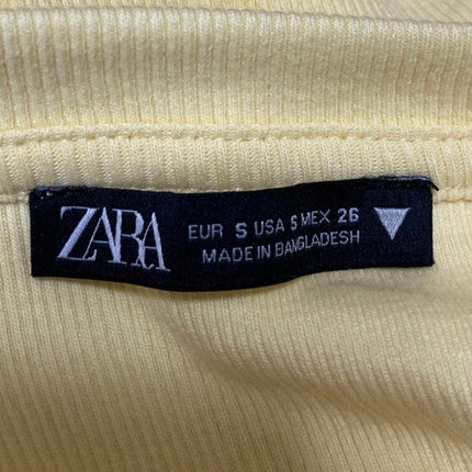 Zara Women's Yellow Rib Knit Short Ruffle Flutter Sleeve Crop Top Blouse Size S