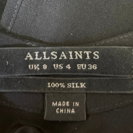 AllSaints Black 100% Silk Short Cap Sleeve Mock Neck Mini Shift Dress Size 4