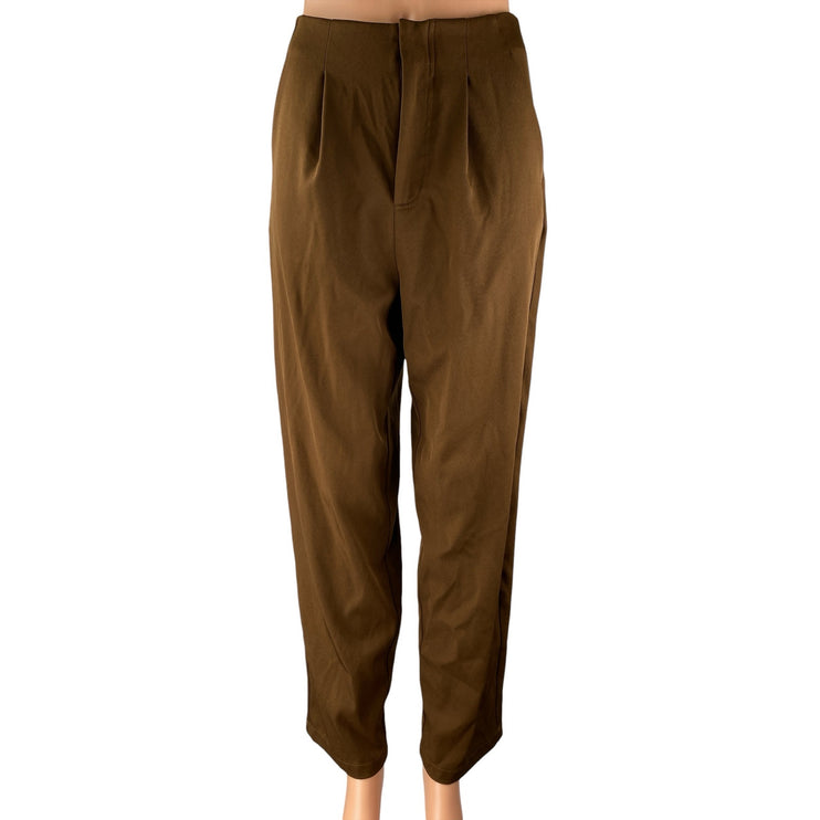 NEW Cider Women Brown Pleated High Waisted Straight Trousers Dress Pants Size XS