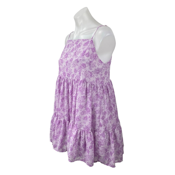 Forever 21 Purple Lilac Floral Sleeveless Cami Tiered A Line Mini Dress Size S