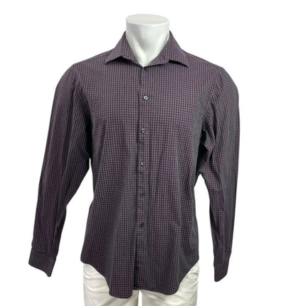 Calvin Klein Men's Purple Gingham Check Long Sleeve Button Down Dress Shirt 15.5