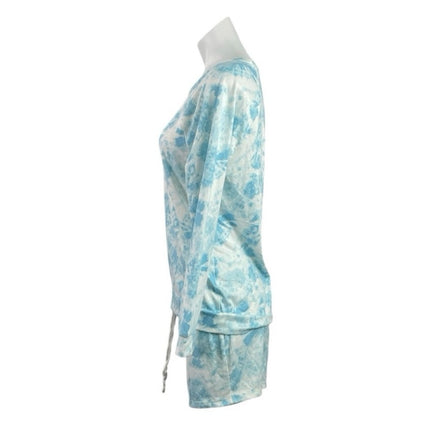 Kikit Womens Blue Tie Dye Long Sleeve T Shirt Shorts Sleepwear Lounge Set Size S