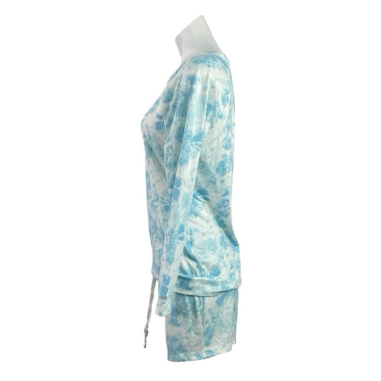 Kikit Womens Blue Tie Dye Long Sleeve T Shirt Shorts Sleepwear Lounge Set Size S