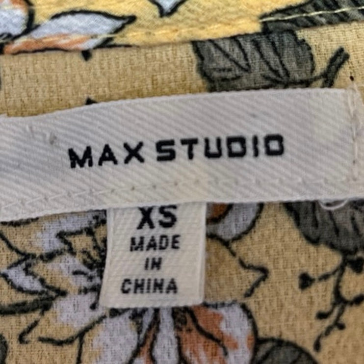 Max Studio Yellow Floral Ruffle Flutter Short Sleeve Hi-Low Midi Wrap Dress XS
