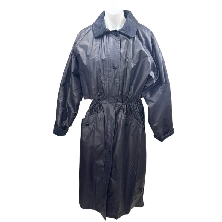 Woolrich Women's Black Faux Leather Flannel Lined Wool Trench Coat Jacket Size M