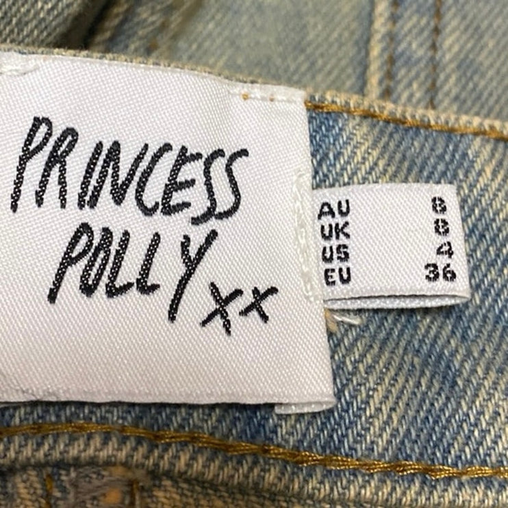 Princess Polly Infinite Love Blue Washed Denim Jean Cargo Mini Skirt Size 4