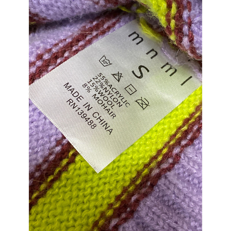 Mnml Women's Purple Striped Wool Long Sleeve Eyelash Knit Sweater Top Size S