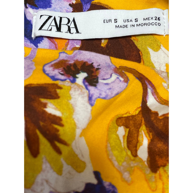 Zara Multicolor Long Balloon Sleeve Square Neck Floral Mini A Line Dress Size S