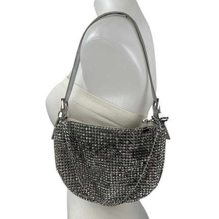 Aldo Mistera Silver Rhinestone Sparkly Shimmer Crescent Half Moon Shoulder Bag