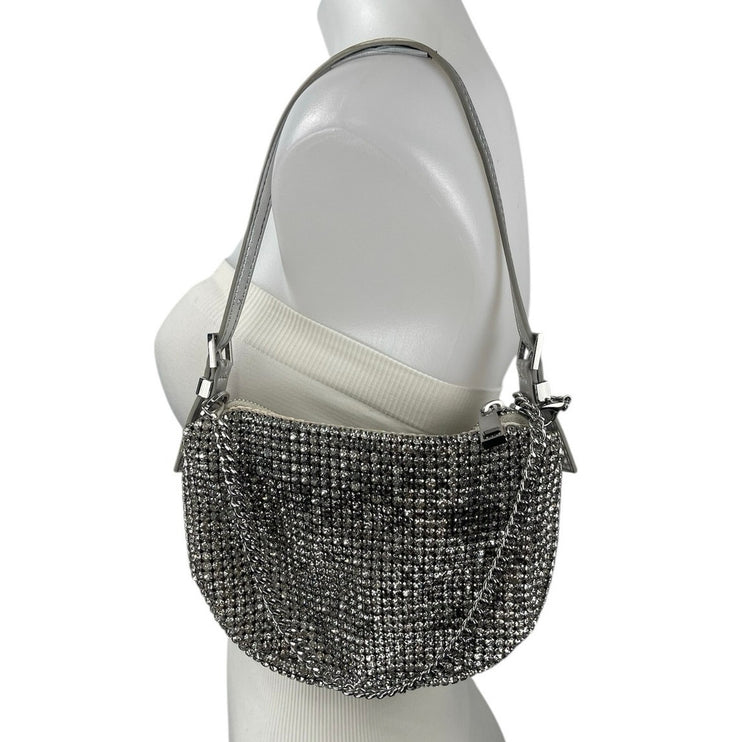 Aldo Mistera Silver Rhinestone Sparkly Shimmer Crescent Half Moon Shoulder Bag