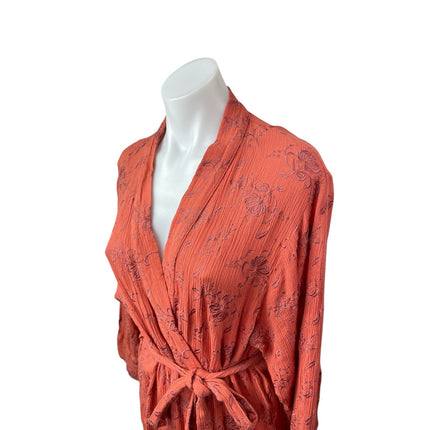 Christy Dawn Floral Embroidered Tie Waist Cover Up Kimono Cover Up Wrap Robe S/M