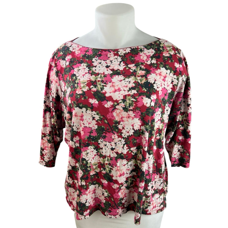 Lands' End Multicolor Floral Half Sleeve Boat Neck T Shirt Tee Top Size 2XL