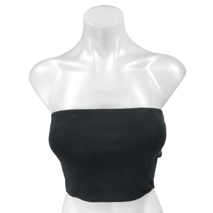 Zara Women's Black Rib Knit Strapless Bandeau Tube Cropped Tank Top Size S