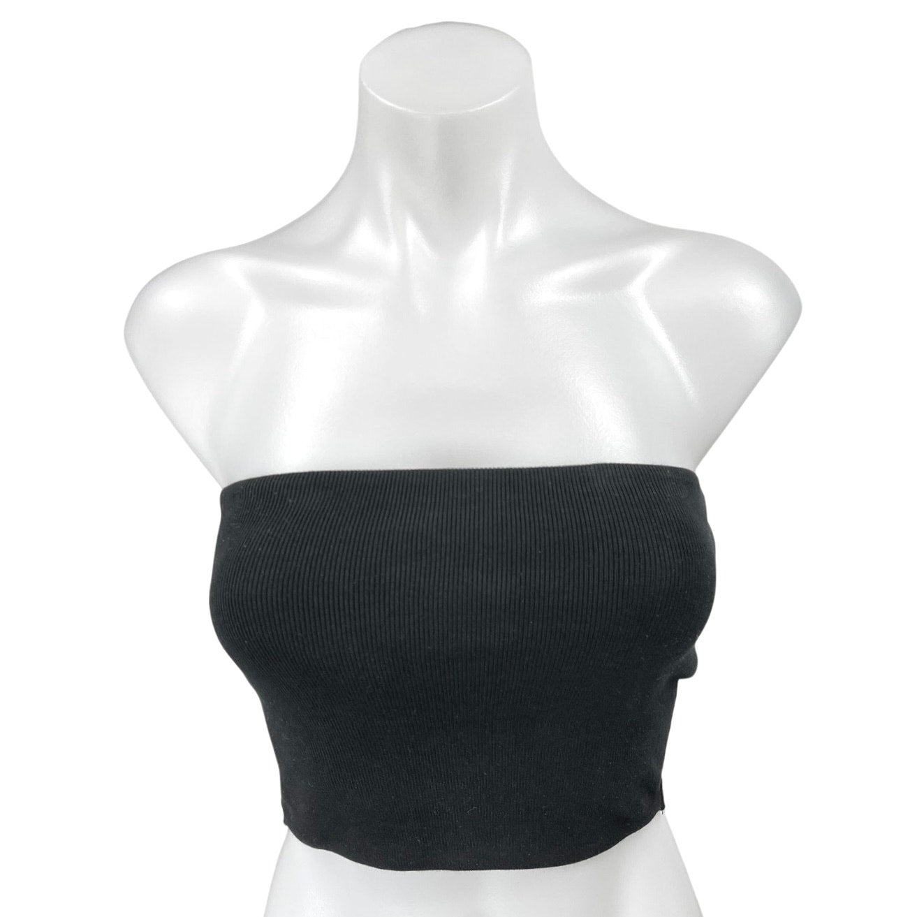 Zara Women's Black Rib Knit Strapless Bandeau Tube Cropped Tank Top Si Brie Zara Women's Black Rib Knit Strapless Bandeau Tube Cropped Tank Top Si Brie