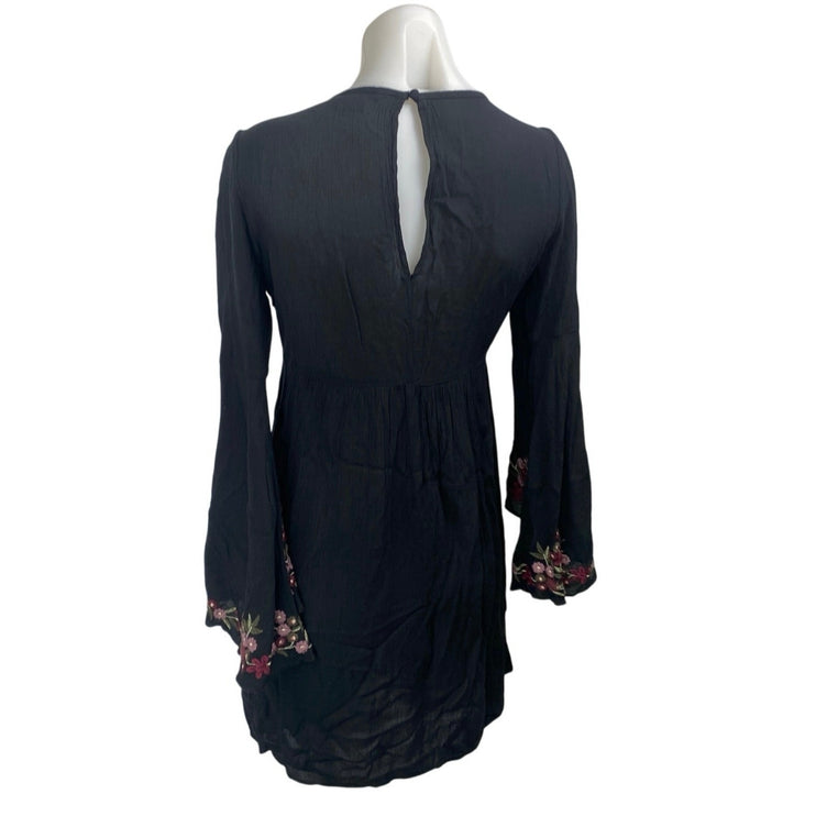American Eagle Black Floral Embroidered Long Sleeve Cut Out A Line Mini Dress XS