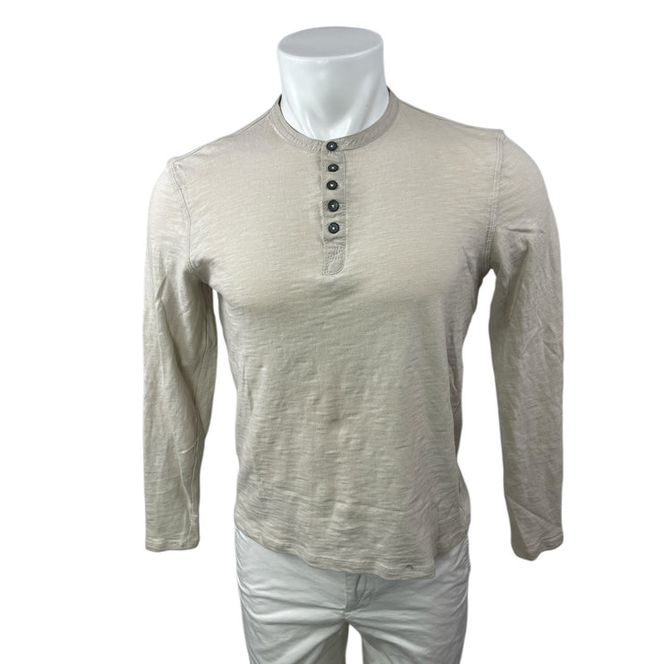 WRK Work Rest Karma Men's Beige Long Sleeve Crew Henley T Shirt Tee Top Size M