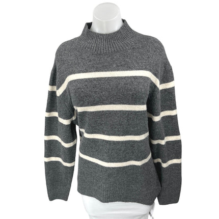 NEW F&F Women's Gray White Striped Knit Long Sleeve Turtleneck Sweater Top Sz M