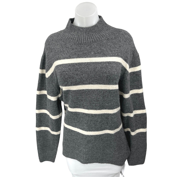 NEW F&F Women's Gray White Striped Knit Long Sleeve Turtleneck Sweater Top Sz M