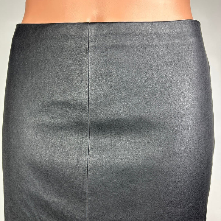 Theory NWT $495 Black Leather Ribbed Merino Wool Pencil Straight Midi Skirt XSP