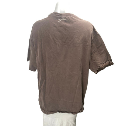 Youngla Women's Brown Short Sleeve Crew Neck Logo Basic T Shirt Tee Top Size M